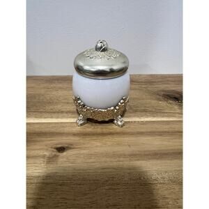 Vintage Empty 1974 Avon Milk Glass Jar Trinket Box